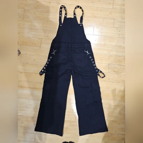 Dolls Kill Rare The Grave Girls Punk Goth Black Tough Life Denim Overalls S M - Picture 8 of 14